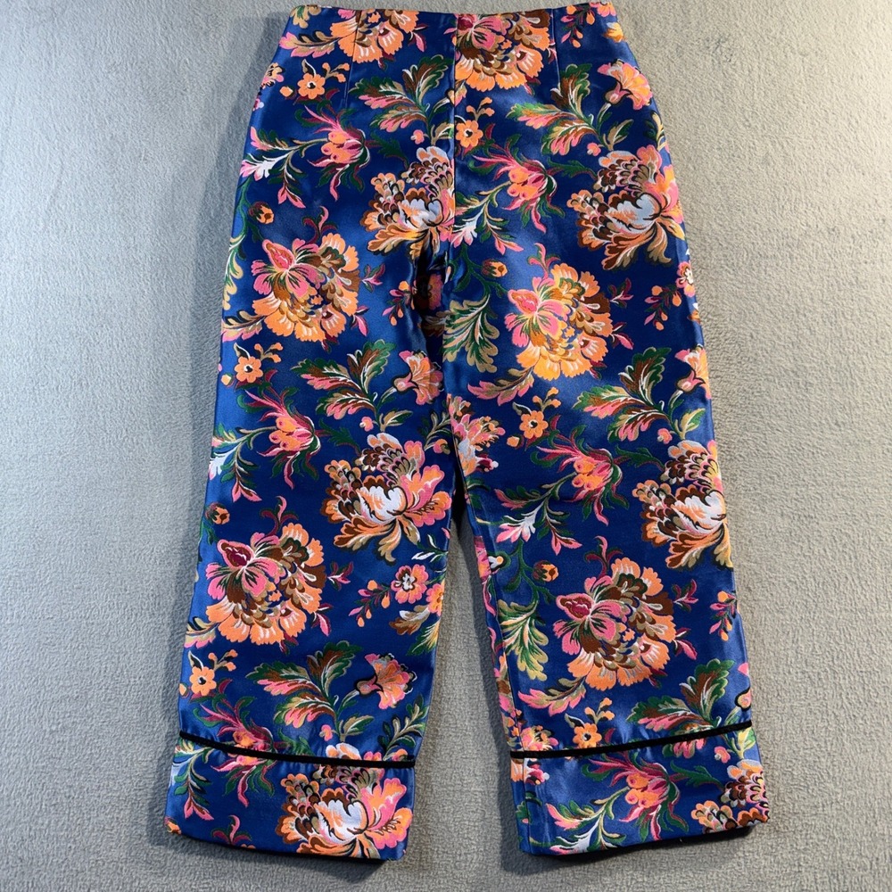Zara Kimono Asian Floral Brocade Vibrant Jacquard Wide Leg Cropped PantsnSmall - Picture 2 of 9